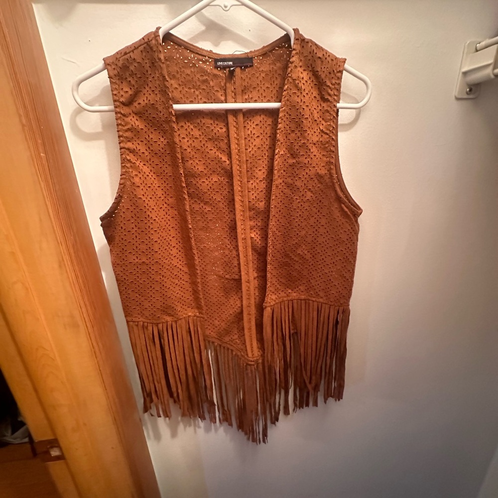 Love Culture Boho Brown Fringed Vest